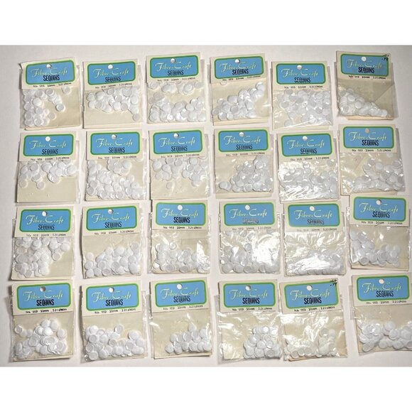 Vintage Sequins Lot of 24 Packages White 10mm Fibre-Craft 959 Crafts NOS - Picture 1 of 6